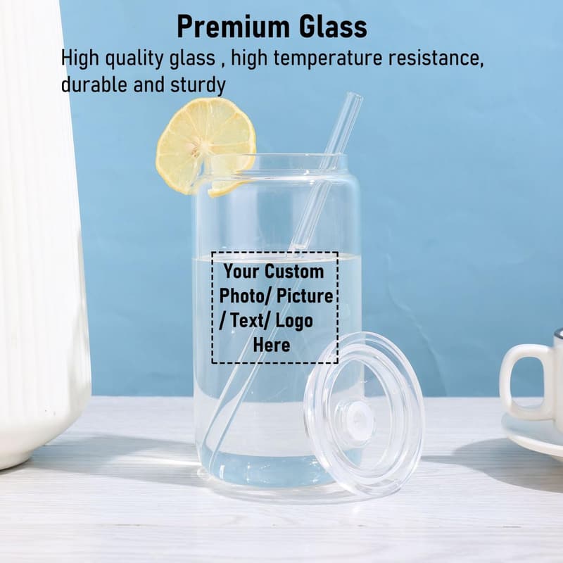 Personalized 16oz Drinking Glasses with Lid & Straw - Great Birthday & Father's Day Gifts