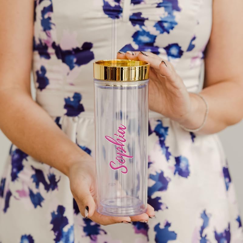 Customizable 16 oz Eco-Friendly Water Bottle with Straw - Gold