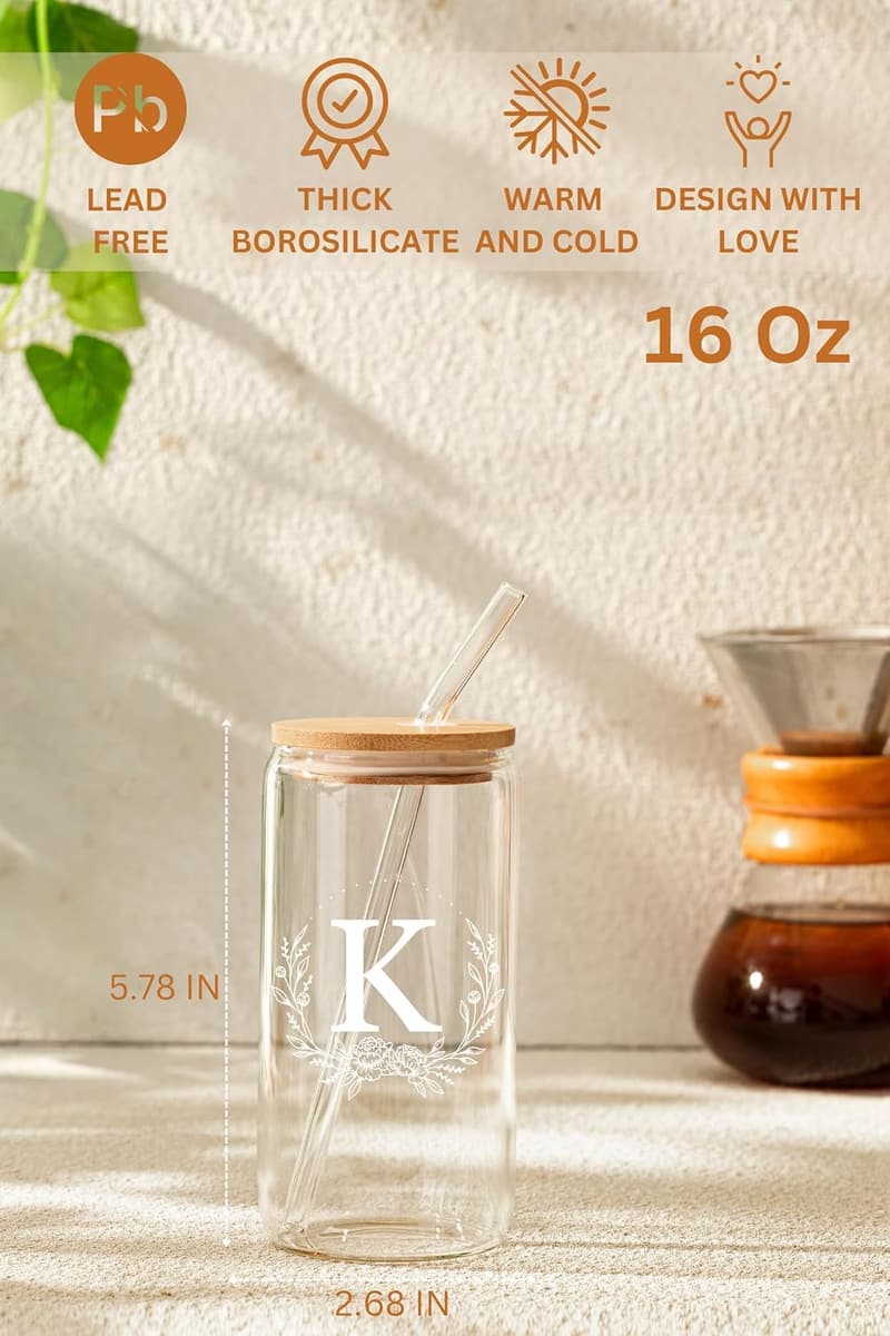 Custom Monogrammed 16oz Glass Tumbler for Women