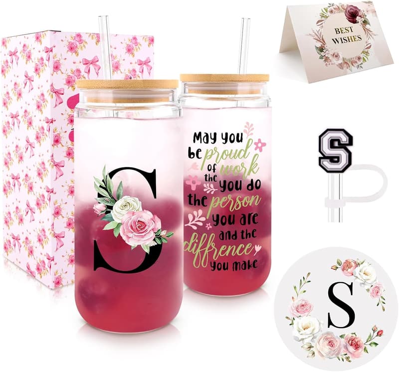 Personalized Glass Tumblers with Lids & Straws for Women