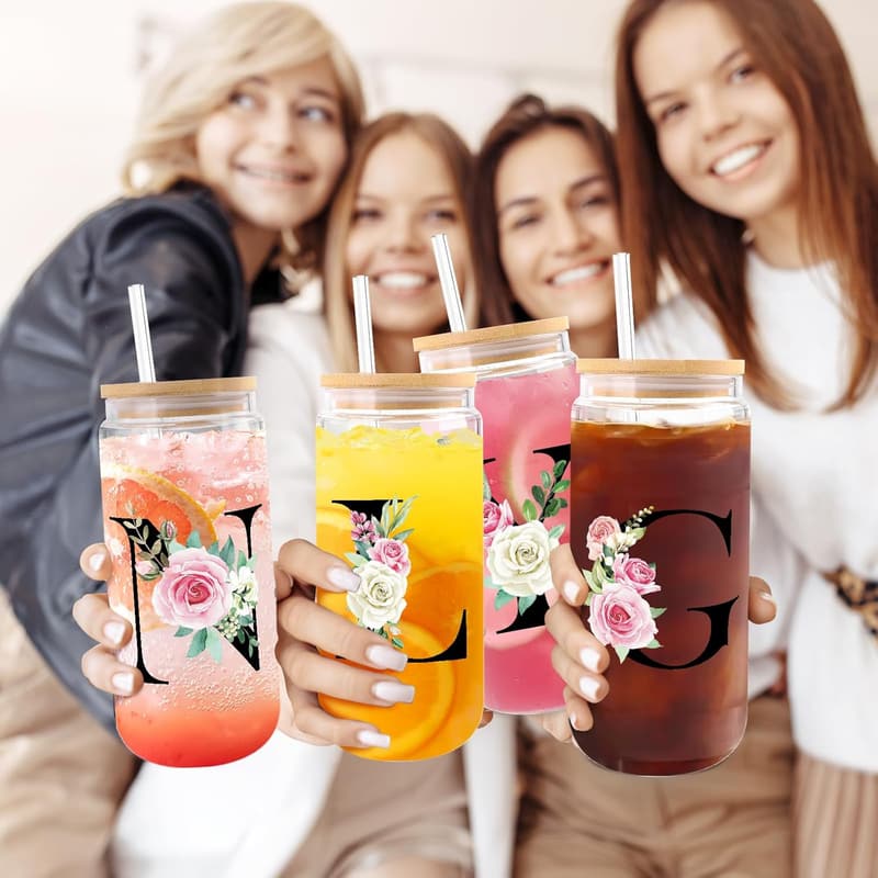 Personalized Glass Tumblers with Lids & Straws for Women