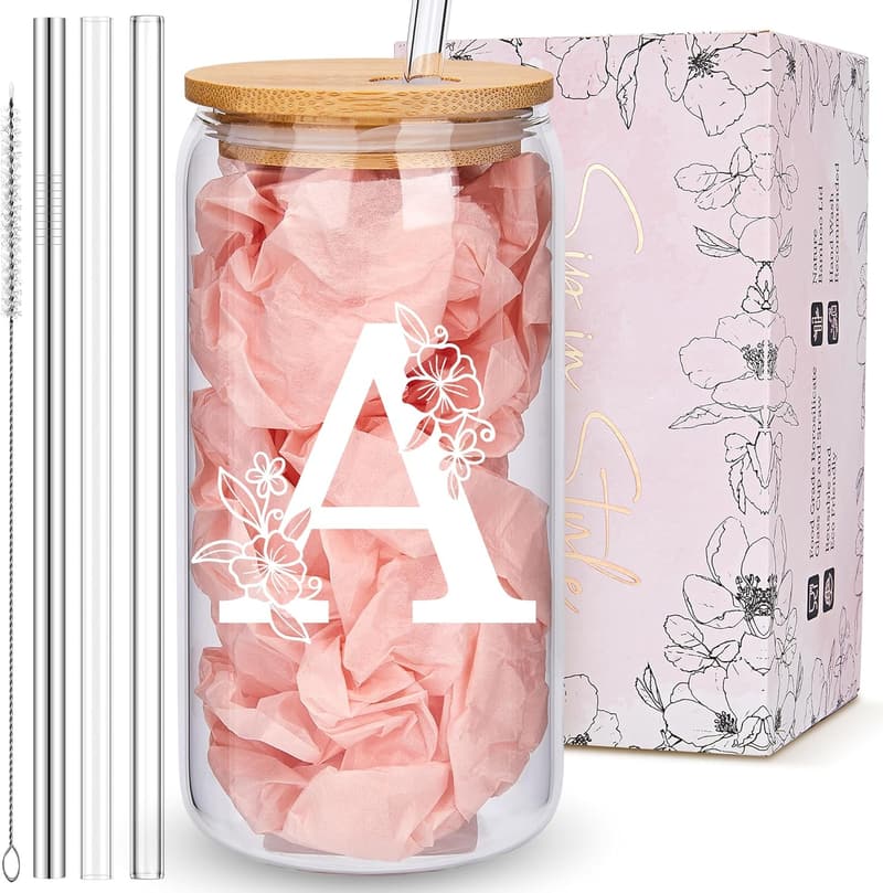 Personalized Monogrammed Tumbler with Bamboo Lid & Straw