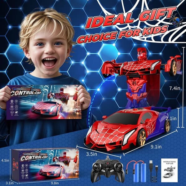 Transforming Spider RC Car with Lights - Birthday Gift for Kids
