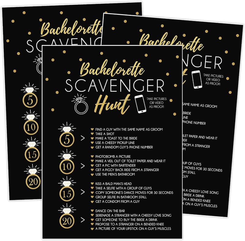 Bachelorette Party Scavenger Hunt Game Set - 25 Fun Cards