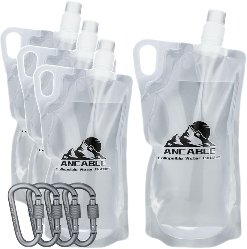 Collapsible 33oz Water Bottles - 4-Pack, BPA-Free for Hiking