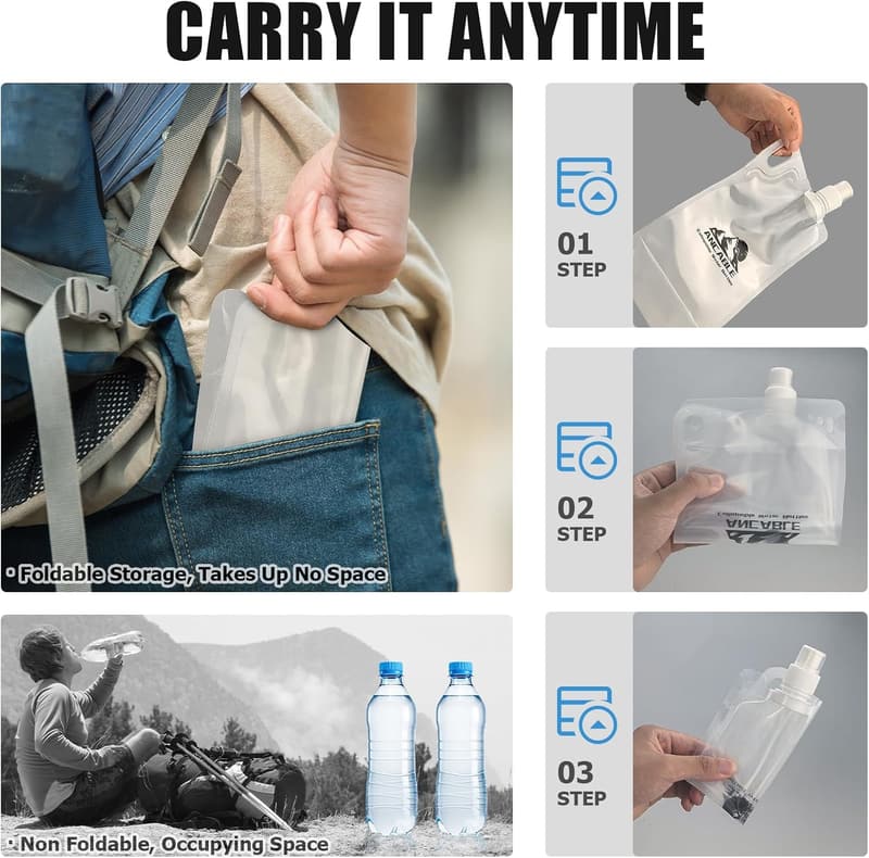 Collapsible 33oz Water Bottles - 4-Pack, BPA-Free for Hiking