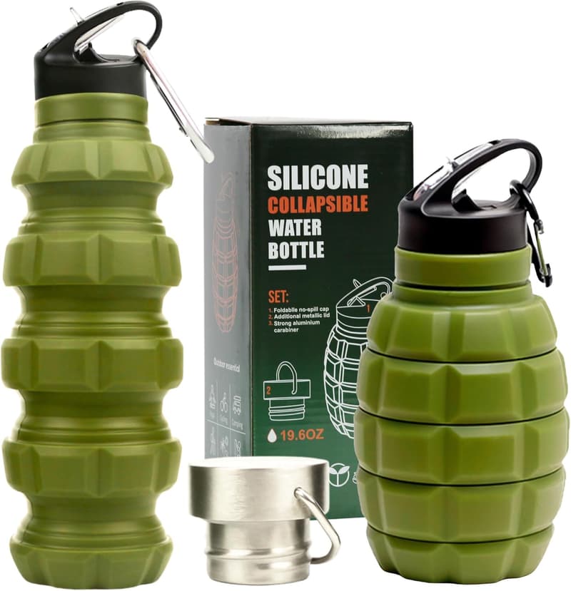 Collapsible 20oz Silicone Travel Water Bottle with Carabiner