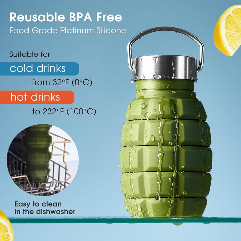 Collapsible 20oz Silicone Travel Water Bottle with Carabiner