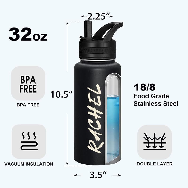 Personalized 32oz Stainless Steel Water Bottle with Photo Print