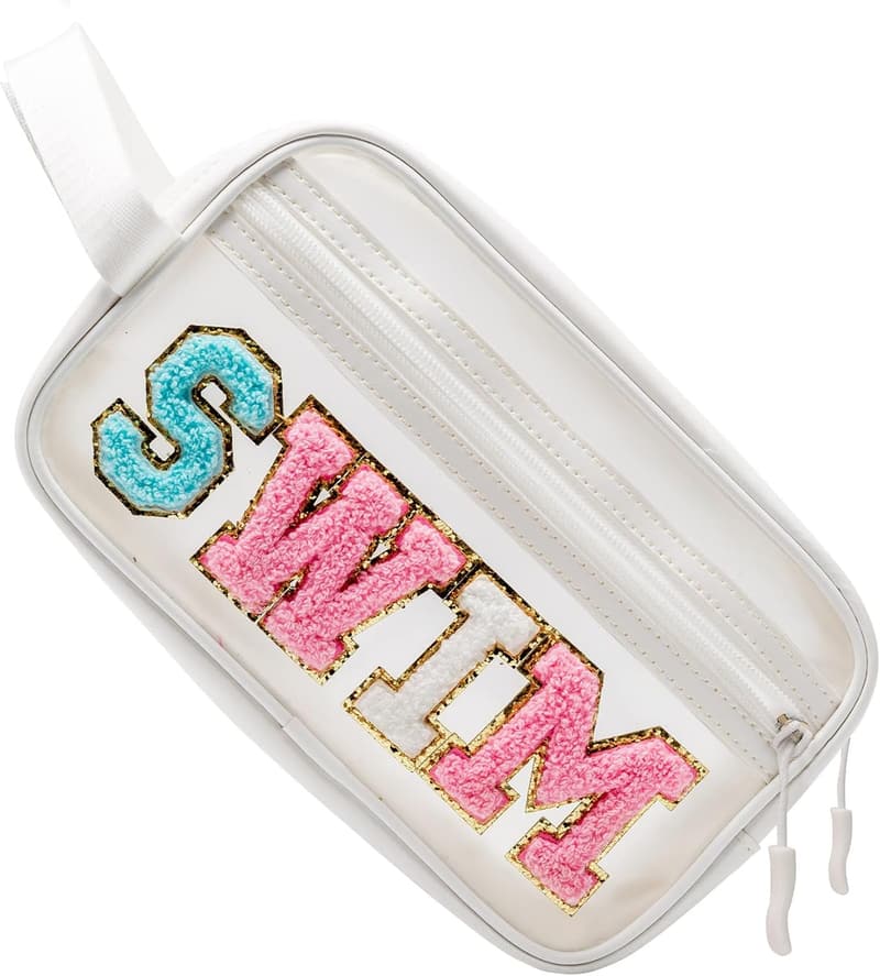 Clear Makeup Bag with Preppy Letter Patch for Beach Travel
