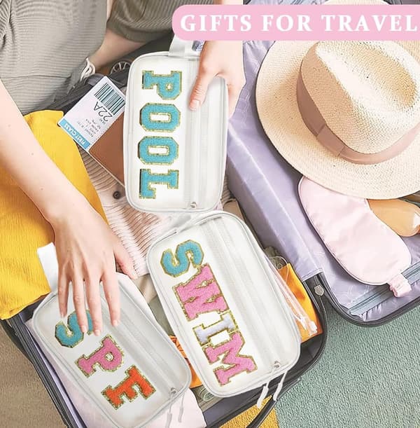 Clear Makeup Bag with Preppy Letter Patch for Beach Travel