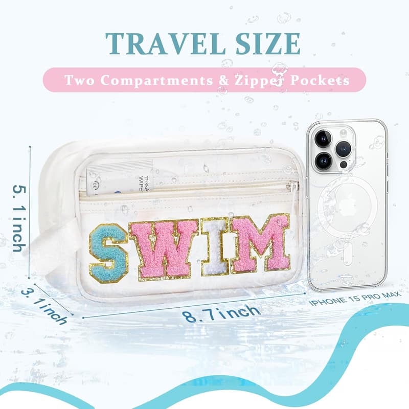 Clear Makeup Bag with Preppy Letter Patch for Beach Travel