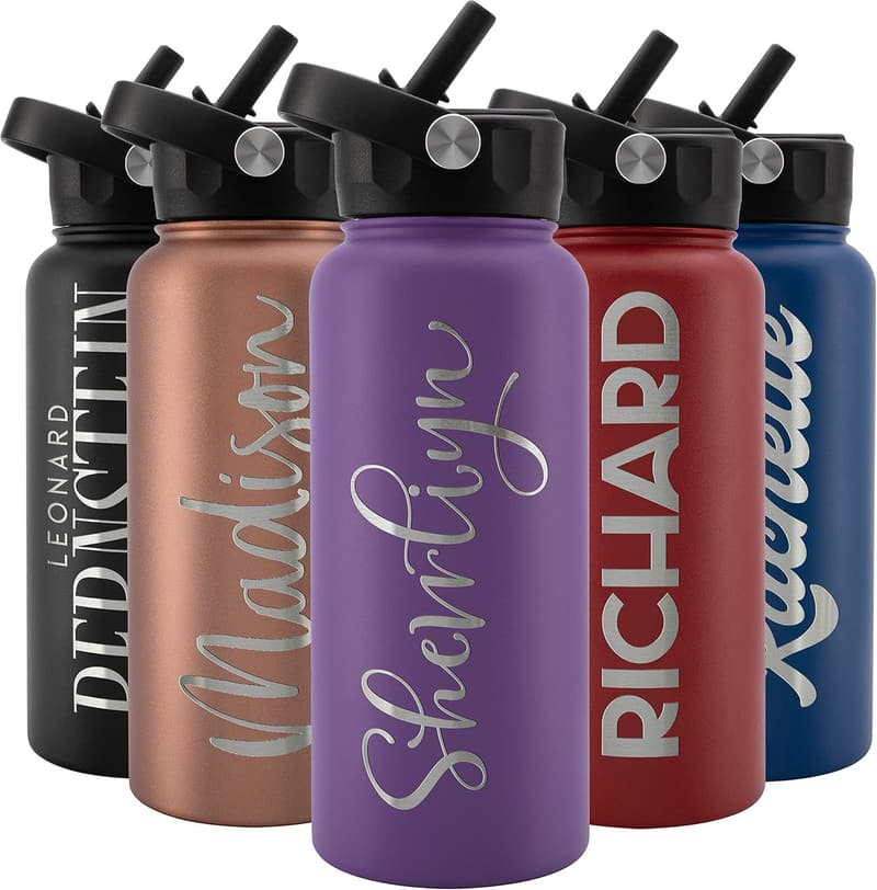 Personalized Purple Stainless Steel Water Bottle, 32 oz