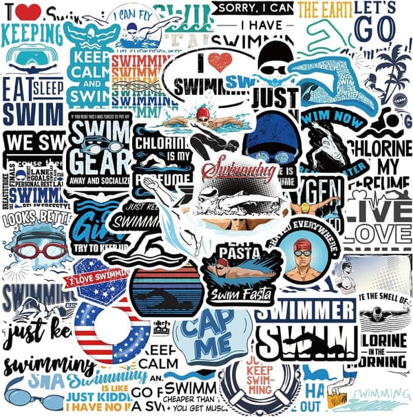 Waterproof Swimming Stickers Pack - 50 Vinyl Aesthetic Designs