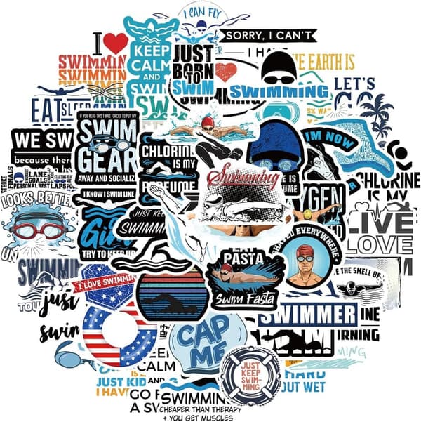 Waterproof Swimming Stickers Pack - 50 Vinyl Aesthetic Designs