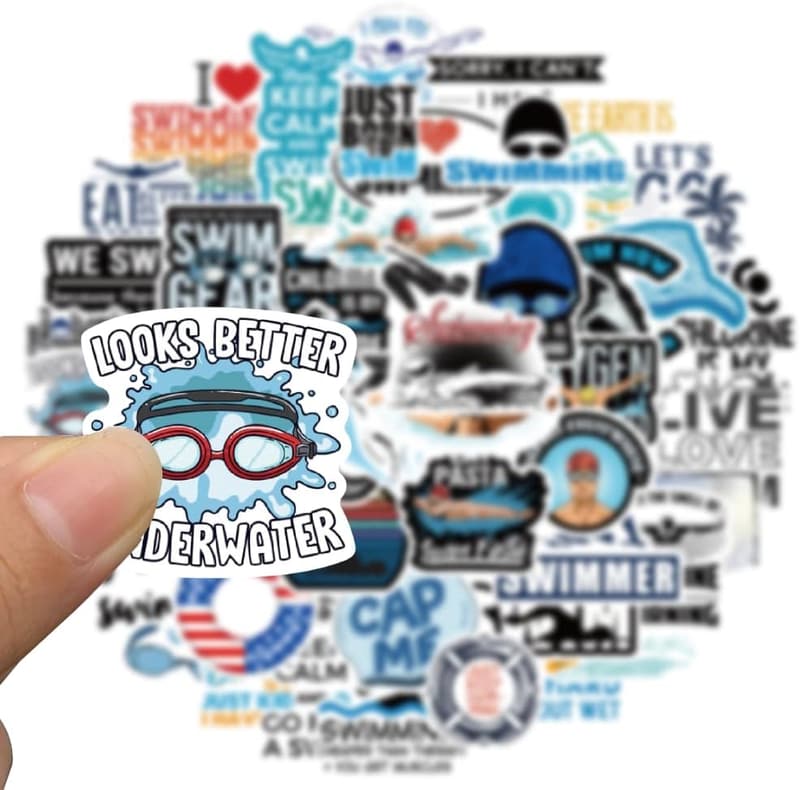 Waterproof Swimming Stickers Pack - 50 Vinyl Aesthetic Designs