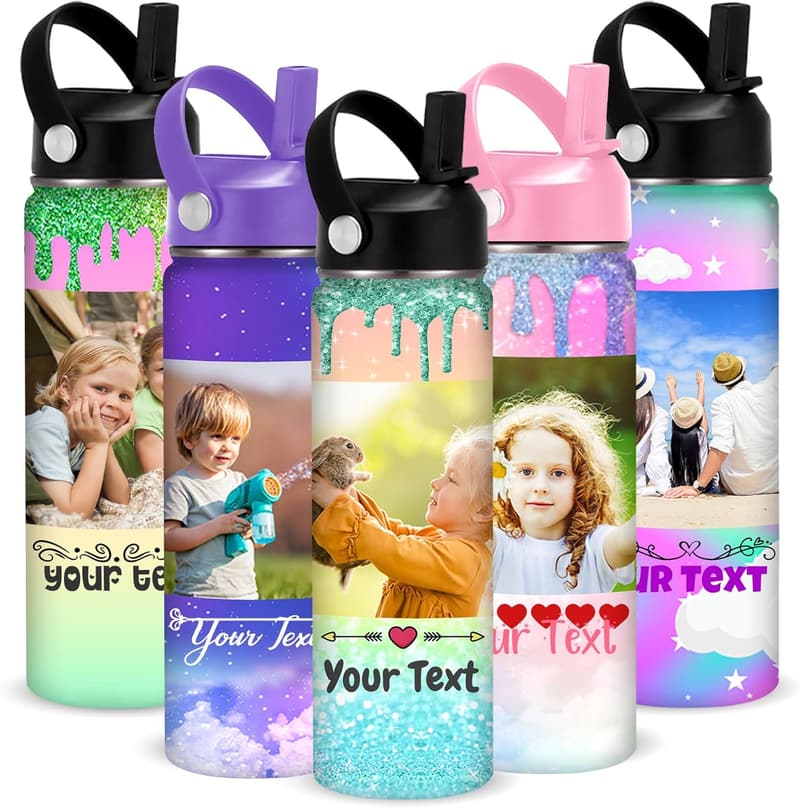 Personalized Photo Water Bottle for Men and Women, 12-18 oz