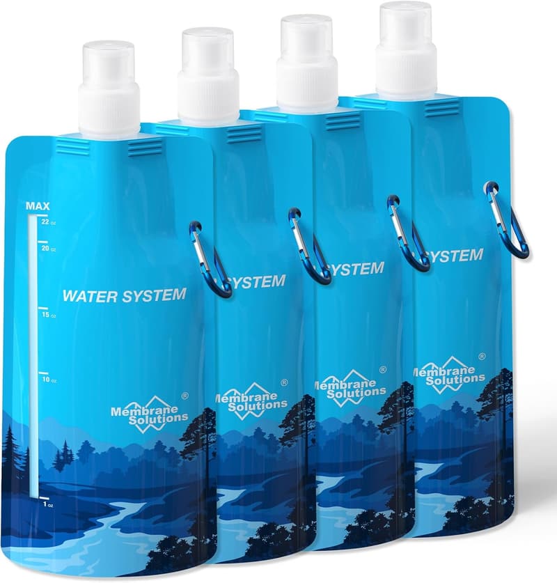 Collapsible 23oz Water Bottle with Filter & Pouch for Travel