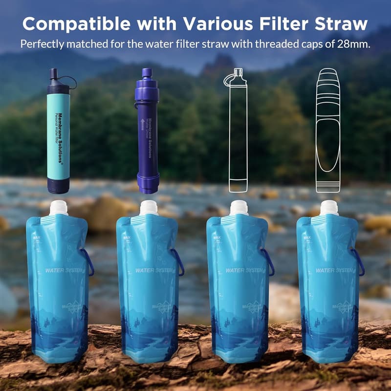 Collapsible 23oz Water Bottle with Filter & Pouch for Travel