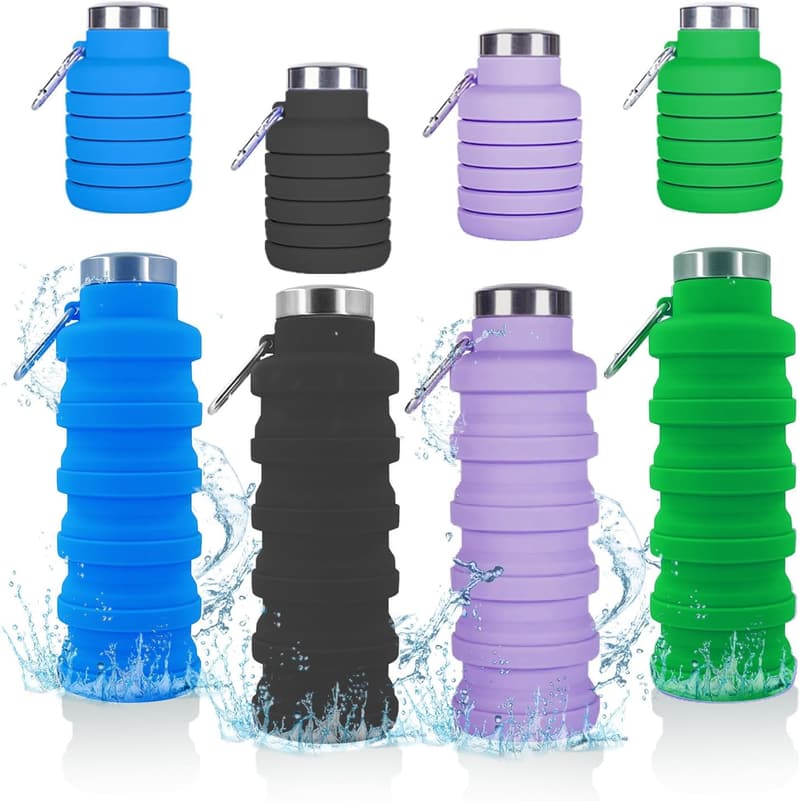 Portable Silicone Water Bottles - 16oz, 4-Pack, BPA Free