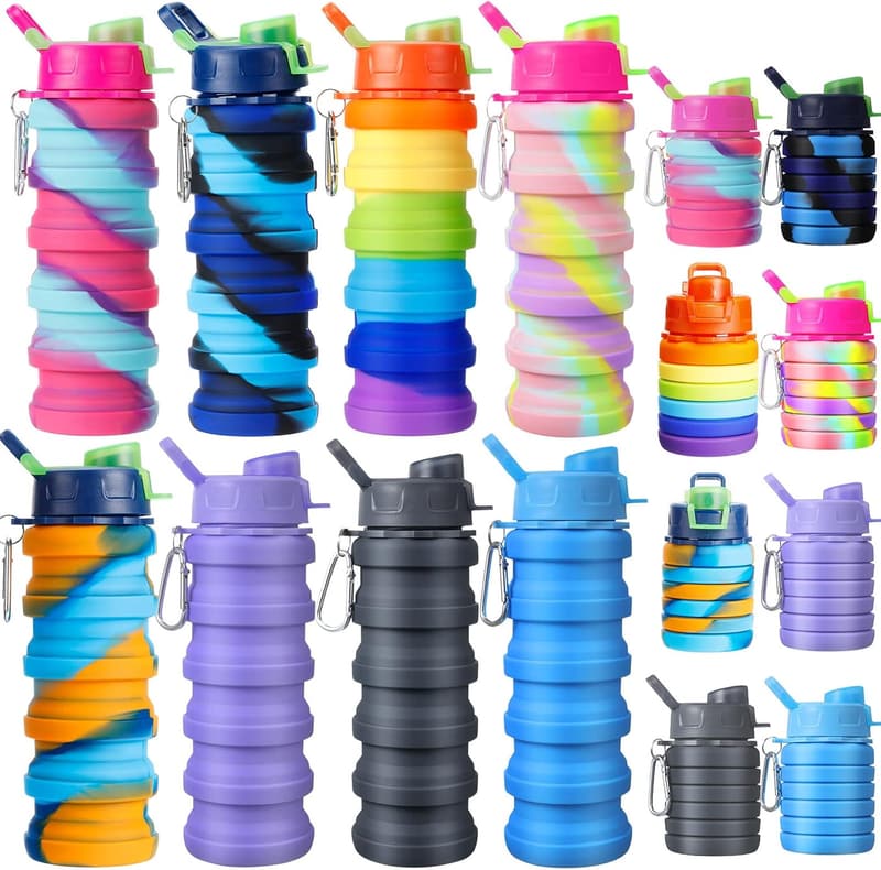 16 oz Reusable Silicone Water Bottles - 8 Pcs for Outdoor Activities