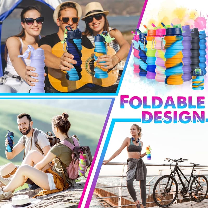 16 oz Reusable Silicone Water Bottles - 8 Pcs for Outdoor Activities
