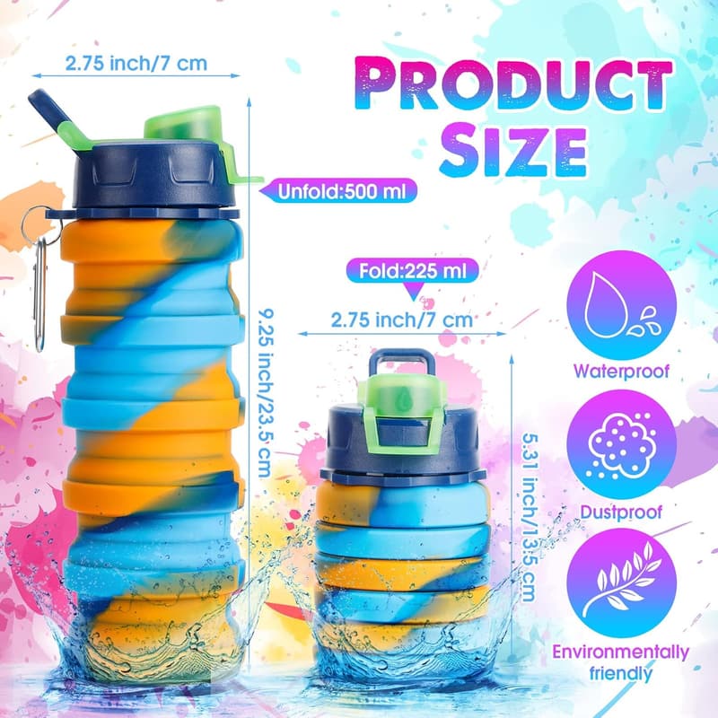16 oz Reusable Silicone Water Bottles - 8 Pcs for Outdoor Activities