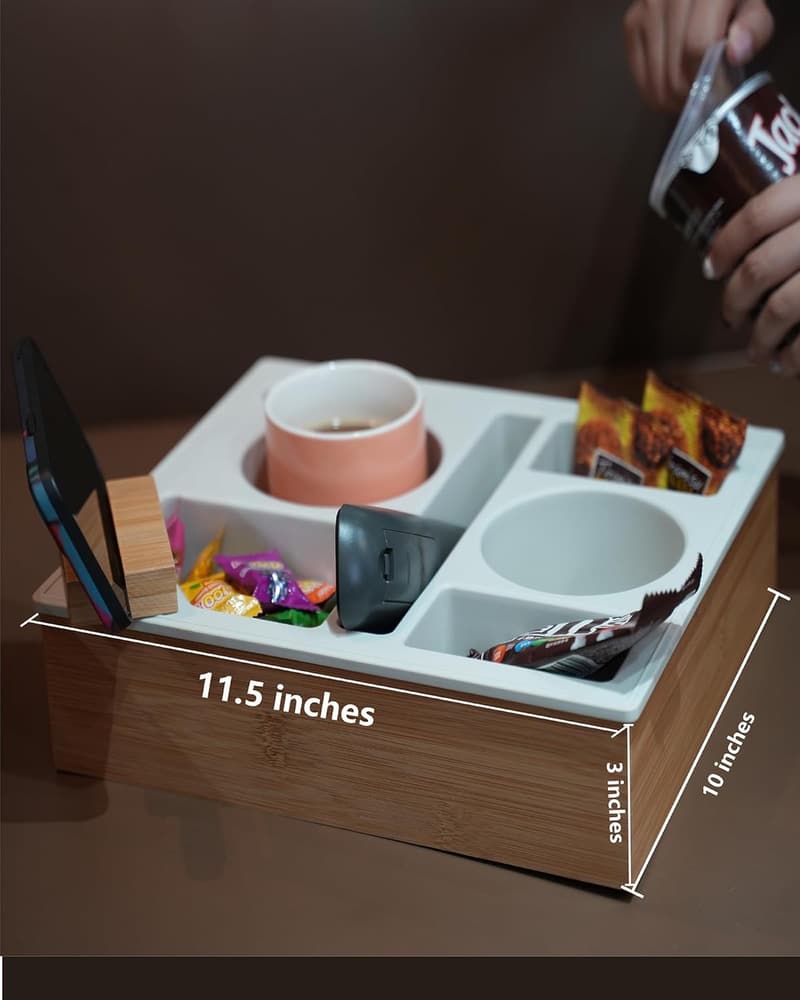 Silicone Couch Cup Holder Tray with Rotatable Phone Holder