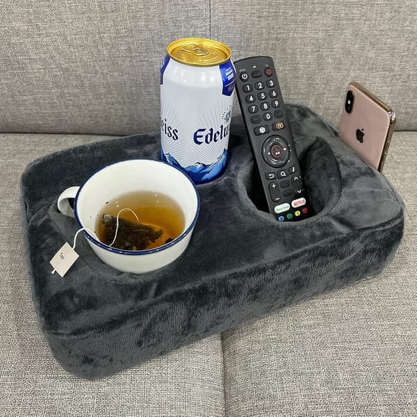 Couch Drink and Remote Holder Pillow for Sofa and Car (Gray)