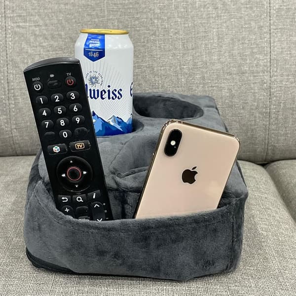 Couch Drink and Remote Holder Pillow for Sofa and Car (Gray)
