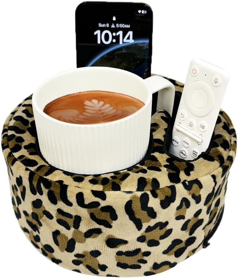Couch Organizer Caddy Pillow for Drinks & Remotes (Leopard)