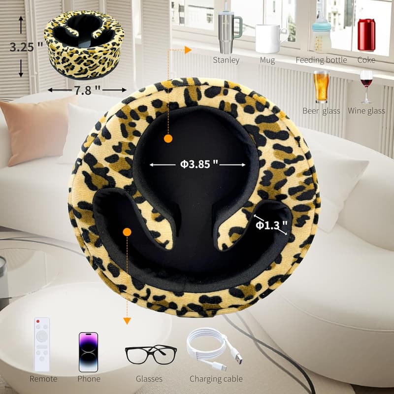 Couch Organizer Caddy Pillow for Drinks & Remotes (Leopard)