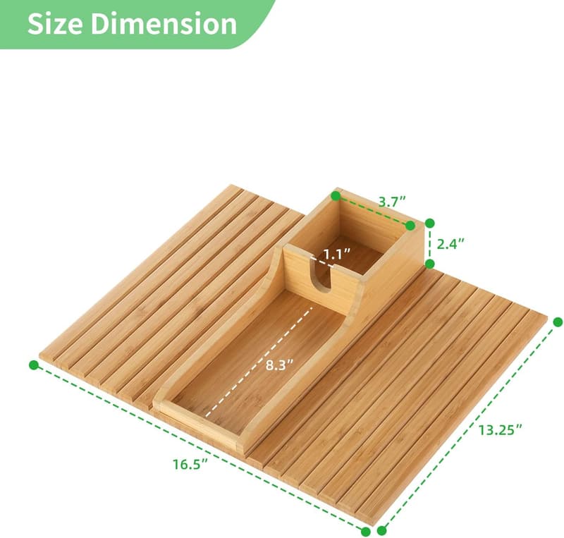 Bamboo Couch Cup Holder Tray - Easy Clean, Anti-Spill Armrest