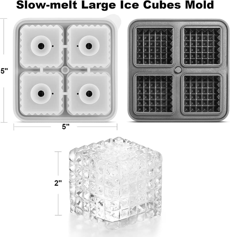 Large Square Silicone Ice Cube Tray for Whiskey Gifts