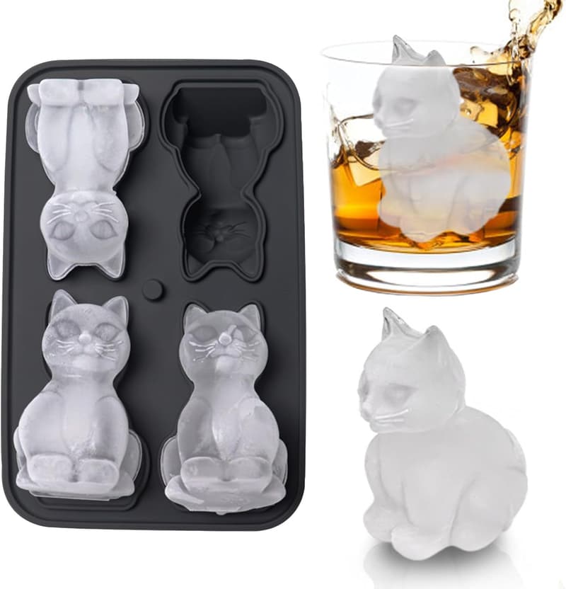 Cat-Shaped Ice Cube Mold for Cocktails & Whiskey Gifts for Men