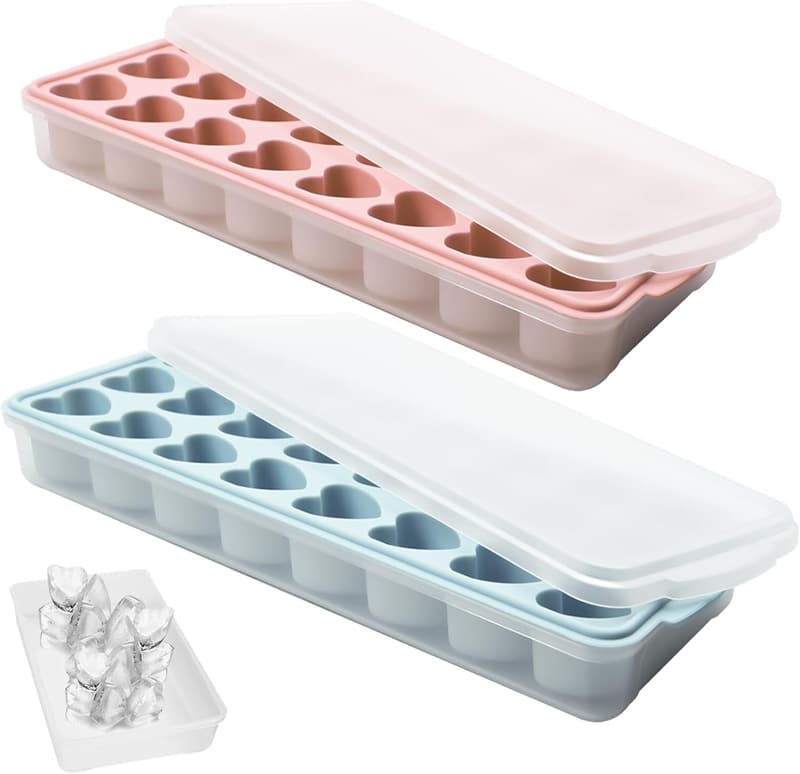 Heart-Shaped Silicone Ice Cube Trays with Lids & Storage Bins