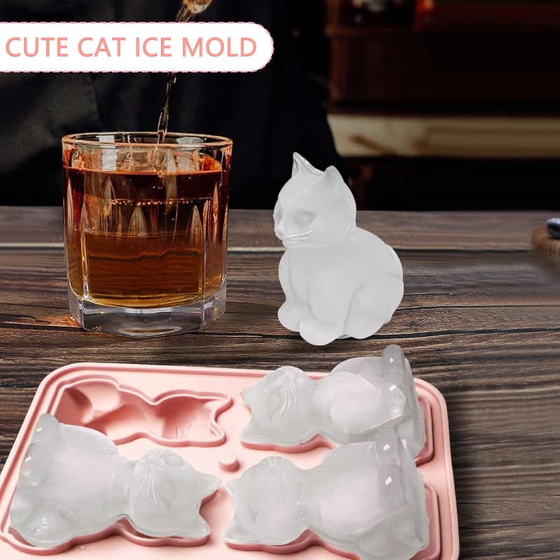 Cat-Shaped Silicone Ice Cube Tray - Fun Mold for Cocktails