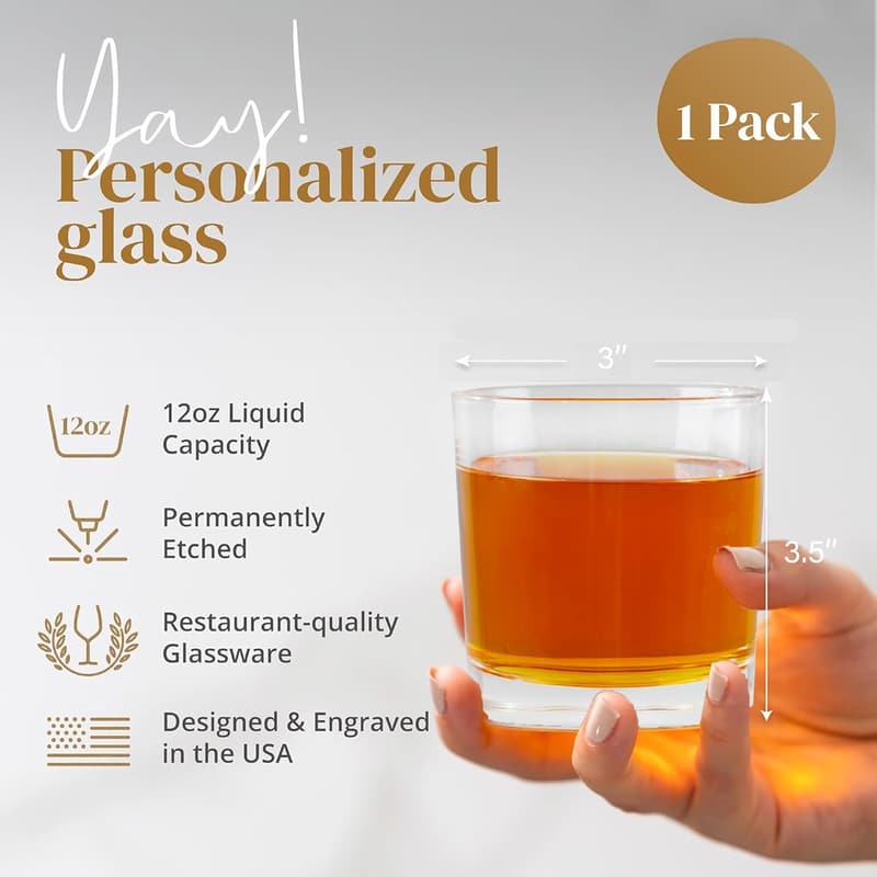 Personalized Engraved Whiskey Glass for Men - Custom 12oz Birthday Gift