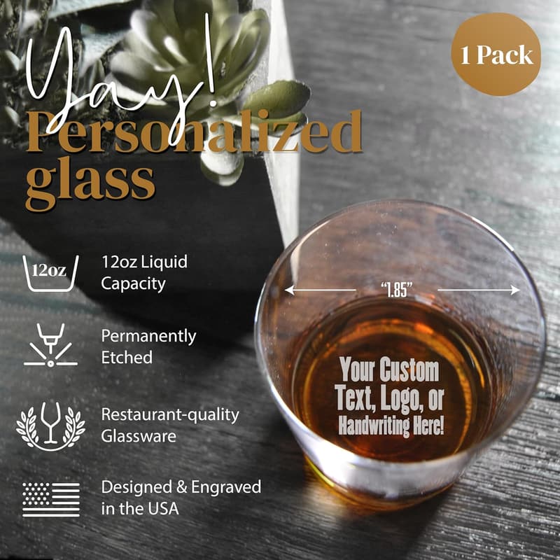 Personalized 12oz Whiskey Glass for Men - Custom Engraved Gift