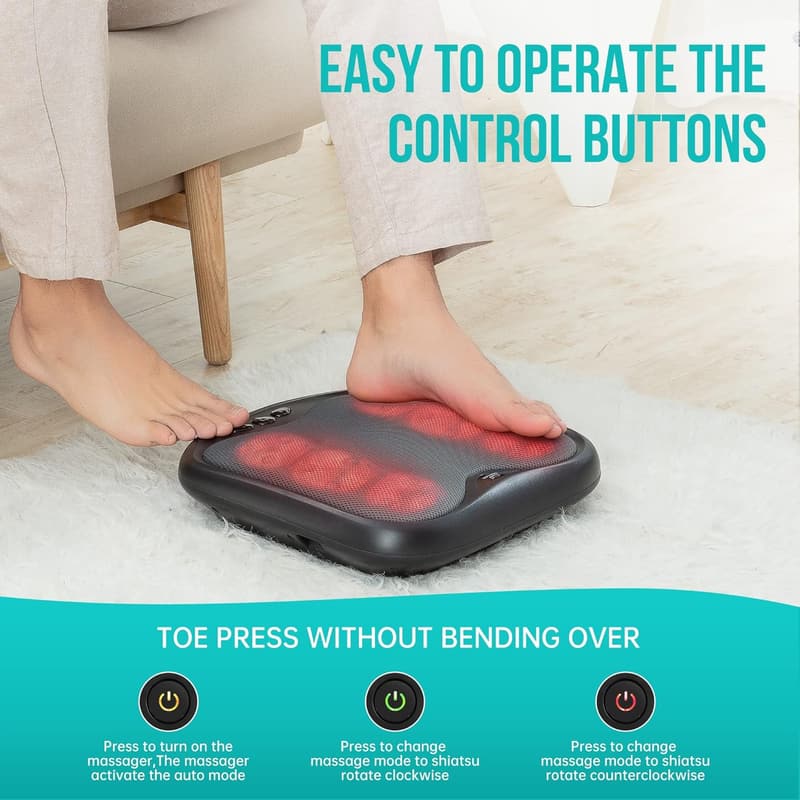 Shiatsu Foot Massager with Heat and Washable Cover for Relaxation