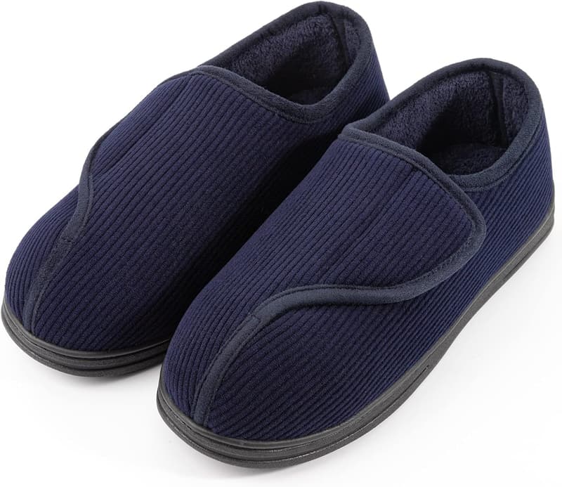 Men's Memory Foam Slippers - Comfy Plush Fleece for Diabetes