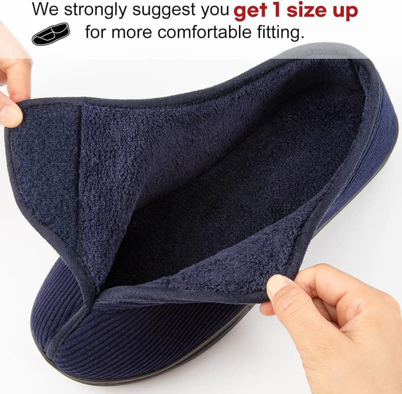 Men's Memory Foam Slippers - Comfy Plush Fleece for Diabetes