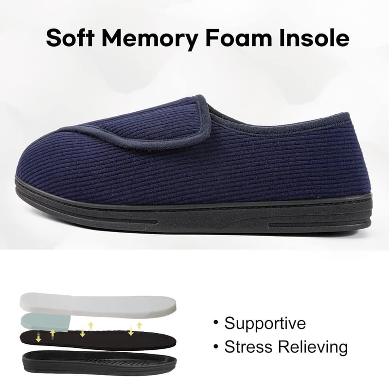 Men's Memory Foam Slippers - Comfy Plush Fleece for Diabetes