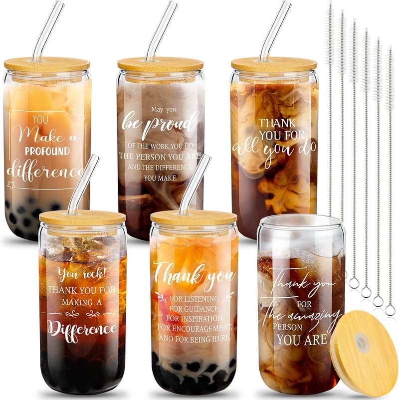 Employee Appreciation 16oz Beer Glass Set with Lids & Straws