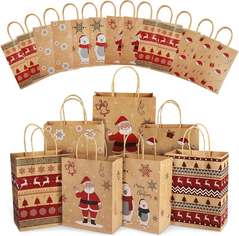 Reusable Christmas Gift Bags - 24 PCS with Handles