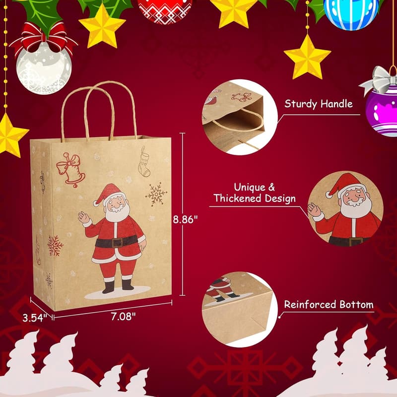 Reusable Christmas Gift Bags - 24 PCS with Handles
