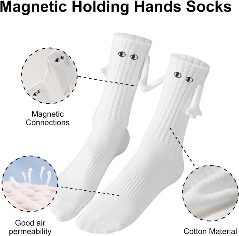 Funny Magnetic Couple Socks - 2 Pairs Holding Hands Design