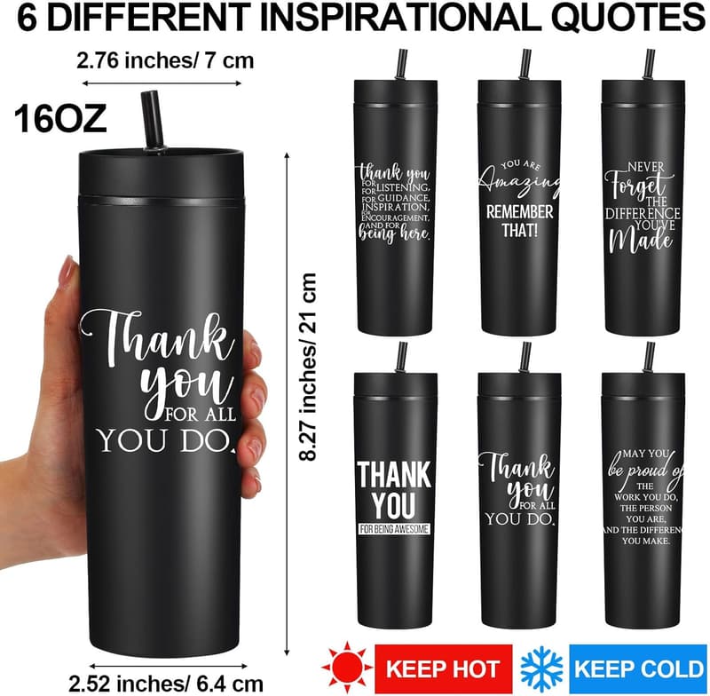 Employee Appreciation Tumblers - 6 Pcs 16 oz Plastic Gifts