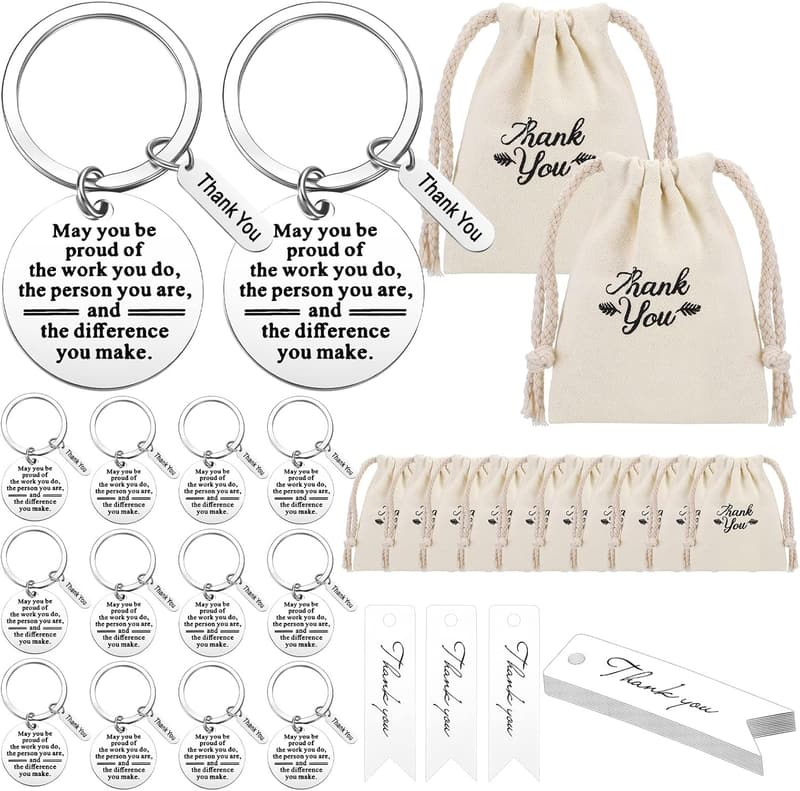 Employee Appreciation Keychain Set with Thank You Tags & Bags
