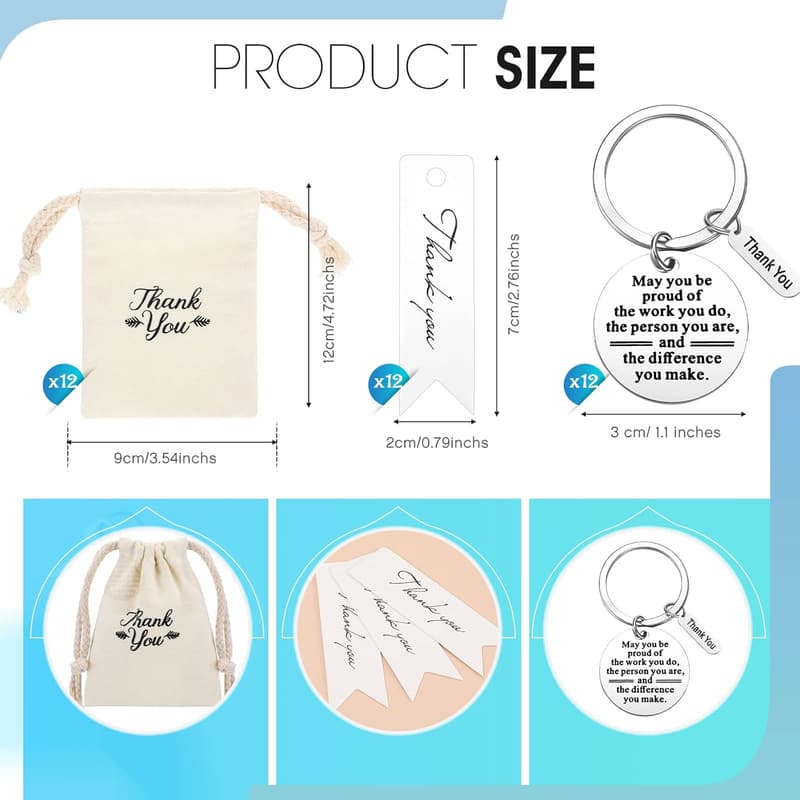 Employee Appreciation Keychain Set with Thank You Tags & Bags